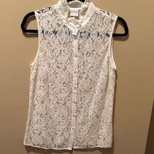 New York & Company White Lace Sleeveless Blouse